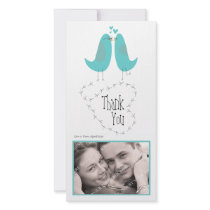 Wedding Thank You Blue Love Birds Photo Card