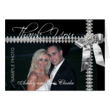 Wedding Thank You Cards Photo Silver Bow Ribbon