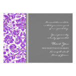 Wedding Thank You Cards Purple Gray Damask