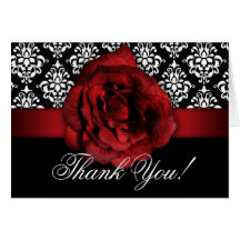 Wedding Thank You Cards Red Rose Damask