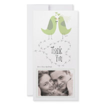 Wedding Thank You Green Love Birds Photo Card