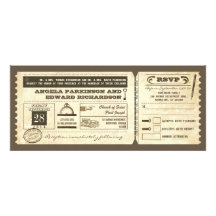 wedding vintage ticket invitation with rsvp design