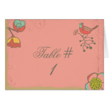 Wedding Whimsy Birds Customized Table Number Cards