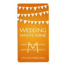 Wedding Wine Label Love Bunting Monogram Orange
