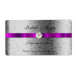 Wedding Wine Label  Purple Ribbon & White Flower