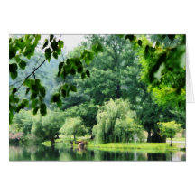 Weeping Willow in the Mist Greeting Cards