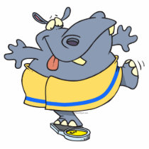 weighing in funny hippo on a scale cartoon photo cutout