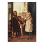 Weird portrait art of little girls with giant fish personalized invites