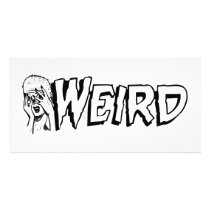 WEIRD - Retro Monster Girl Black & White Personalized Photo Card