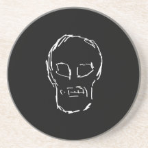 Weird Skull. White. Sketch. Beverage Coasters