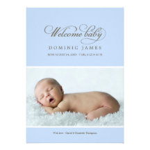 Welcome Baby Photo Birth Announcement | Blue