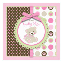 Welcome Bear Girl Invitation Square