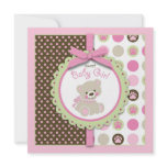 Welcome Bear Girl Square invitations