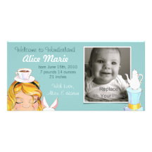 Welcome to Wonderland Birth Announcement Blue Custom Photo Card