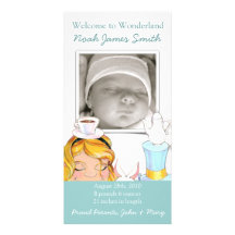 Welcome to Wonderland Birth Announcement Blue Customized Photo Card