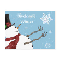 Welcome Winter snowman post card