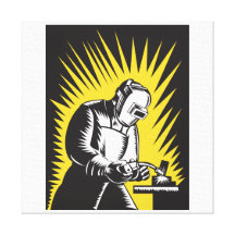 Welder Metal Worker Welding Retro Stretched Canvas Print