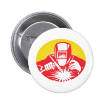 welder welding  worker retro pinback button