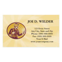 Welder Worker Welding Torch Retro Business Card Templates