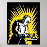 welder worker working welding woodcut poster