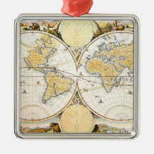 Werelt Caert, engraved by Daniel Stoopendaal Christmas Tree Ornament