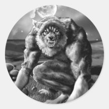 werewolf round sticker