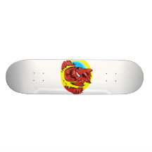 werewolf yellow shirt head graphic skateboard deck