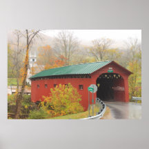 West Arlington Covered Bridge Autumn Mist Poster