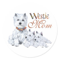 West Highland White Terrier Mom & Pups Round Sticker