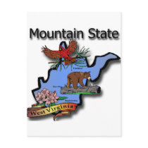 West Virginia Mountain State Cardinal Bear Rhodode Postcard