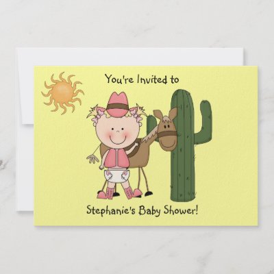 Western Themed Baby Shower Invitations on Western Baby Girl And Cow Pony   Shower Or Party Announcements At