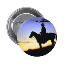 Western Cowboy Sunset Silhouette Button