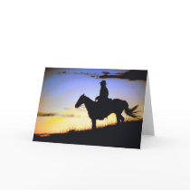 Western Cowboy Sunset Silhouette Greeting Cards