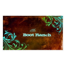 Western Floral Business Card Brown Blue Grunge