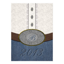 Western Lace and Denim Monogram Belt Buckle Grad Invites