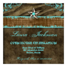 Western Star Photo Card Blue Brown Zebra Suede 2 Custom Invitation