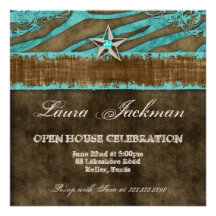 Western Star Photo Card Blue Brown Zebra Suede Personalized Announcement