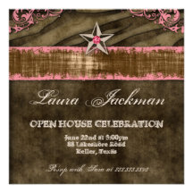 Western Star Photo Card Coral Brown Zebra Suede 2 Invitations
