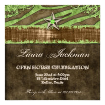 Western Star Photo Card Lime Brown Zebra Suede Personalized Invites