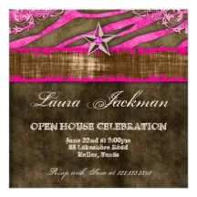 Western Star Photo Card Pink Grad Zebra Suede Custom Announcements