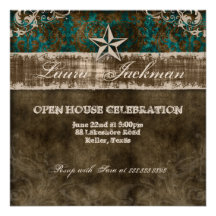 Western Vintage Grad Photo Card Damask Horse Teal Personalized Invitations