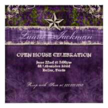 Western Vintage Grad Photo Card Damask Star PG Custom Invitation