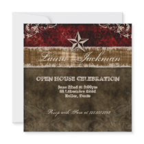 Western Vintage Grad Photo Card Damask Star Red Custom Invite