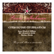 Western Vintage Grad Photo Card Leopard Star Pink Personalized Invite
