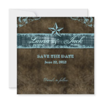 Western Vintage Save the Date Card Blue Star Invite