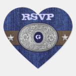 Western Wedding Denim Heart RSVP Envelope Seals Stickers
