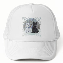 Westie and Scottie in Snowy Landscape Mesh Hats
