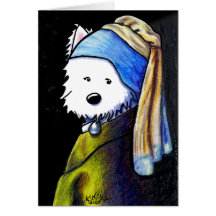 Westie avec la boucle d'oreille de perle carte de vœux
