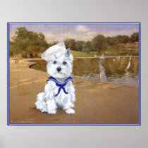 Westie Sailor with Boats Poster