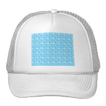 Wet snowflakes on blue mesh hat